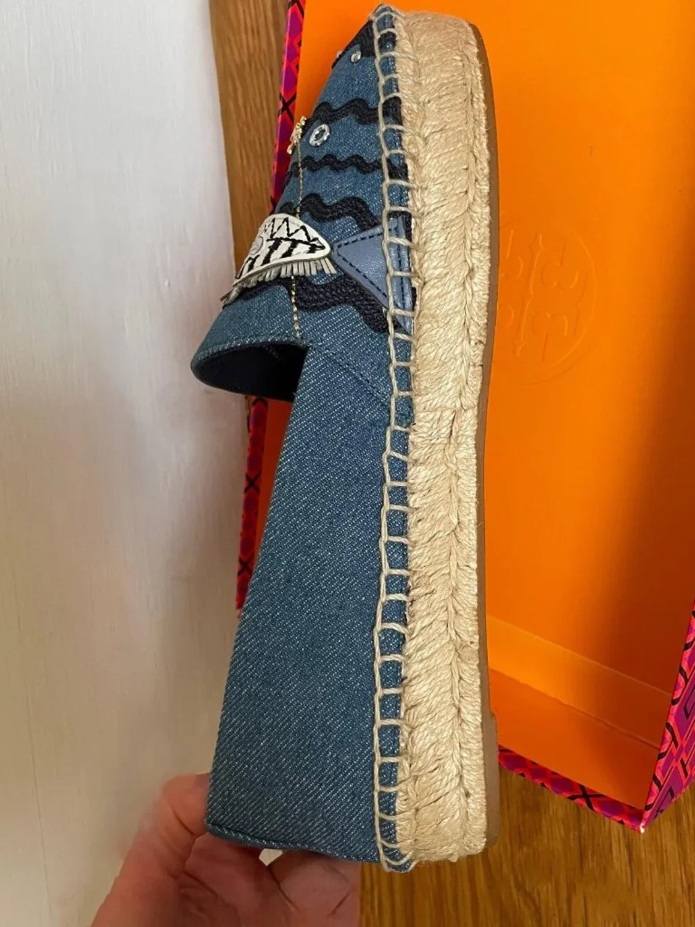 Tory Burch Seaside Espadrille Size 7 Denim Chambray